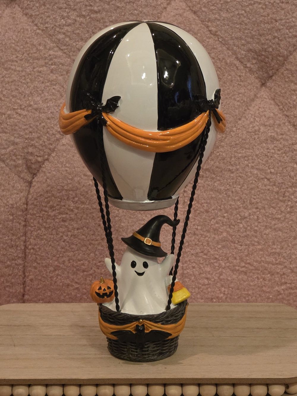 Halloween Ghost Hot Air Balloon Table Accent - Black, White & Orange